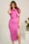 Rochie midi roz din stofa conica cu funde pe umeri- Moze