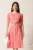 Rochie midi roz din viscoza in clos cu buline si curea in talie