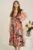 Rochie midi roz din viscoza in clos cu imprimeu colorat si cordon in talie