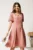 Rochie midi roz din voal in clin cu fir lurex si decupaje la decolteu