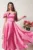 Rochie midi roz in clos din tafta cu funda la umar
