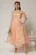Rochie midi roz somon de ocazie din dantela cu paiete si perle