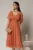 Rochie midi roz somon din voal cu sclipici si decolteu in V