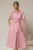 Rochie midi roz tip camasa din poplin cu cordon in talie