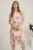 Rochie midi somon din voal cu imprimeuri floreale bleu si cordon in talie