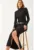 Rochie midi –  texturata – guler inalt – negru – jerseu