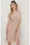 Rochie midi tricotata  decolteu in V – crapatura – bej – poliester-lycra