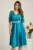 Rochie midi turcoaz din tafta in clos cu cordon in talie- Ella Collection Aria