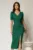Rochie midi verde conica cu decolteu V si floare in talie