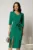 Rochie midi verde conica cu slit si funda ampla detasabila pe talie