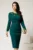 Rochie midi verde conica din lurex cu decupaj si floare la bust
