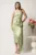 Rochie midi verde conica din tafta cu funda in talie si perle la decolteu