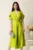 Rochie midi verde crud din voal in clos cu decupaje la umeri si cordon in talie-LaDonna
