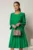 Rochie midi verde cu croi drept si pliuri la baza fustei