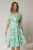 Rochie midi verde cu imprimeu cu aspect petrecut si cordon in talie