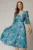 Rochie midi verde cu imprimeuri si fundite pe bust
