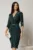 Rochie midi verde de ocazie cu fir lurex si perla in talie