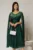 Rochie midi verde de ocazie din tul cu aplicatii la decolteu si maneci lungi