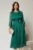 Rochie midi verde de ocazie din voal peliculizat cu perle pe talie