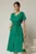 Rochie midi verde de zi din in tip camasa cu manecile scurte