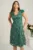 Rochie midi verde din dantela in clini cu pene la umeri