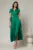 Rochie midi verde din satin cu aplicatie in talie si decolteu adanc