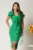 Rochie midi verde din stofa conica cu floare si volan