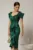 Rochie midi verde din tafta cu paiete si volanas pe fusta