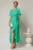 Rochie midi verde din triplu voal cu croi petrecut