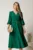 Rochie midi verde din triplu voal cu pliuri la bust si curea in talie