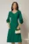 Rochie midi verde din triplu voal cu trandafiri la maneci si decolteu V