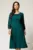 Rochie midi verde din triplu voal cu maneci si insertii din fir lurex si satin