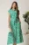 Rochie midi verde din viscoza cu imprimeu alb si cordon