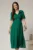 Rochie midi verde din voal cu fir lurex si floare la umar
