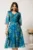 Rochie midi verde din voal cu imprimeu turcoaz si maneci vaporoase- Viada