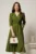 Rochie midi verde fistic din stofa in clos cu floare in talie