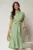 Rochie midi verde fistic din viscoza in clos cu nasturi si cordon
