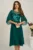 Rochie midi verde in clos din voal cu dantela florala la bust