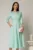 Rochie midi verde menta de ocazie cu nasturi pe bust si guler cu broderie si margele
