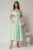 Rochie midi verde menta din tafta de ocazie cu umeri goi