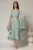 Rochie midi verde menta din voal satinat in clos cu maneci ample si curea din strasuri in talie