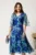 Rochie midi verde mint din voal cu imprimeu albastru si maneci vaporoase- Viada