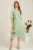 Rochie midi verde mint din voal in clos cu insertii din fir lurex si floare in talie-Viada