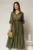 Rochie midi verde olive din tencel si curea maro in talie