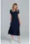 Rochie midi  volane – maneci scurte – bleumarin – bumbac