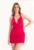 Rochie mini bodycon –  decolteu adanc – volane – rosie – jerseu