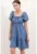 Rochie mini dama –  forma A – decolteu patrat – bumbac/poliester – albastru