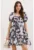 Rochie mini dama – forma A – decolteu patrat – bumbac/poliester – bleumarin/alb
