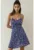Rochie mini –  floral – decolteu in V – albastru – jerseu