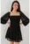 Rochie mini –  guler patrat – maneci lungi – negru – poliester